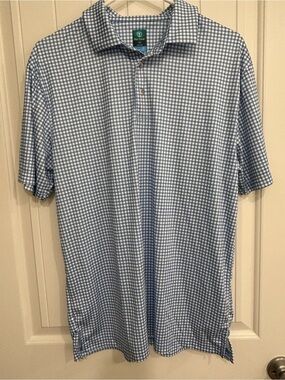 Men’s Light Blue Check Golf Polo